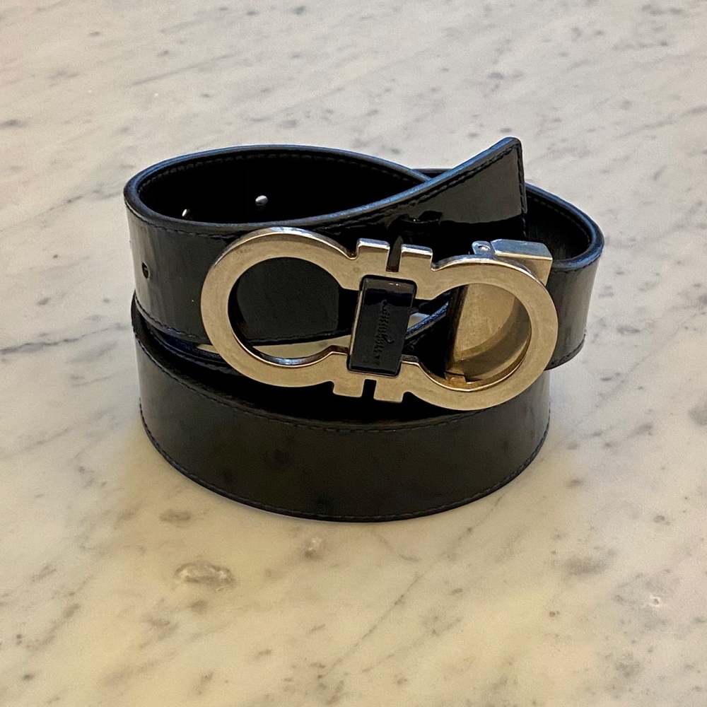Ferragamo Double Gancini Patent Leather Belt